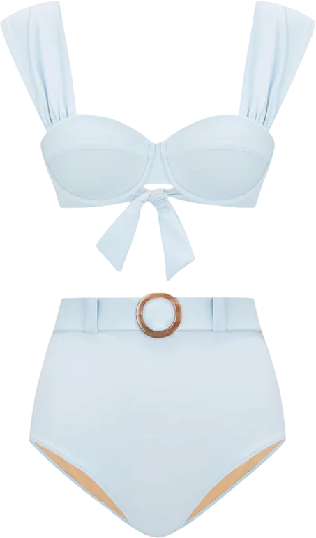 evarae Pale Blue Audrey High Waisted Belted Bikini Set - Top Uk8 / Bottoms UK 10