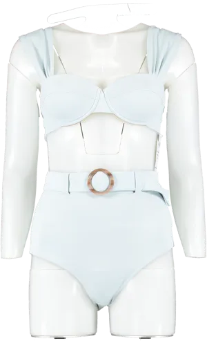 evarae Pale Blue Audrey High Waisted Belted Bikini Set - Top Uk8 / Bottoms UK 10