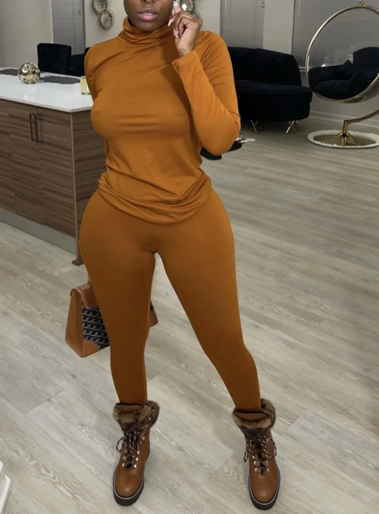 FALL OLIVE COLOR!  MOCK NECK MATCHING PANTS SET‼️