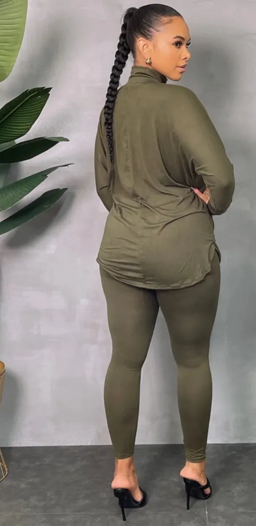 FALL OLIVE COLOR!  MOCK NECK MATCHING PANTS SET‼️