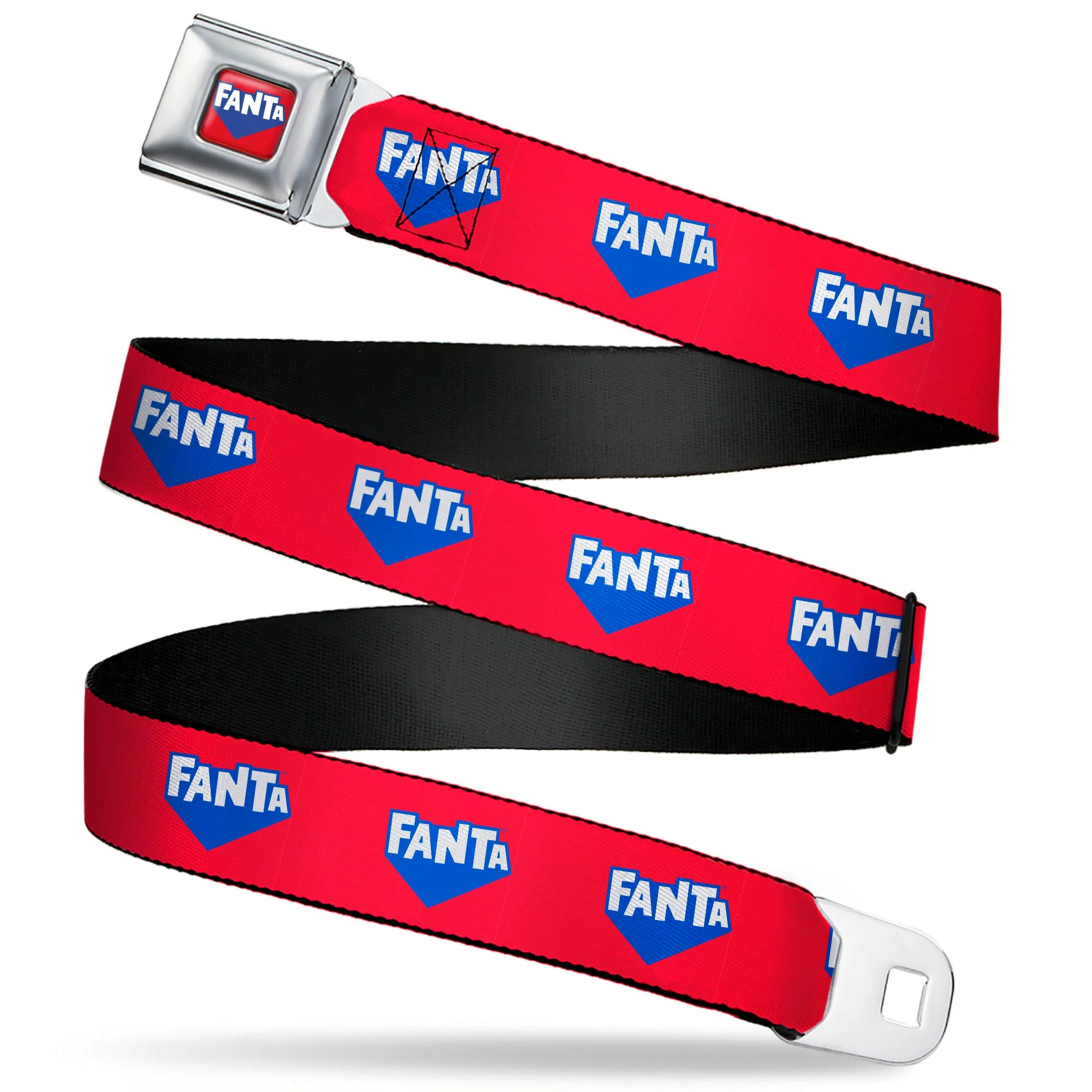 FANTA Logo Full Color Strawberry Red/Blue/White Seatbelt Belt - FANTA Logo Strawberry Red/Blue/White Webbing