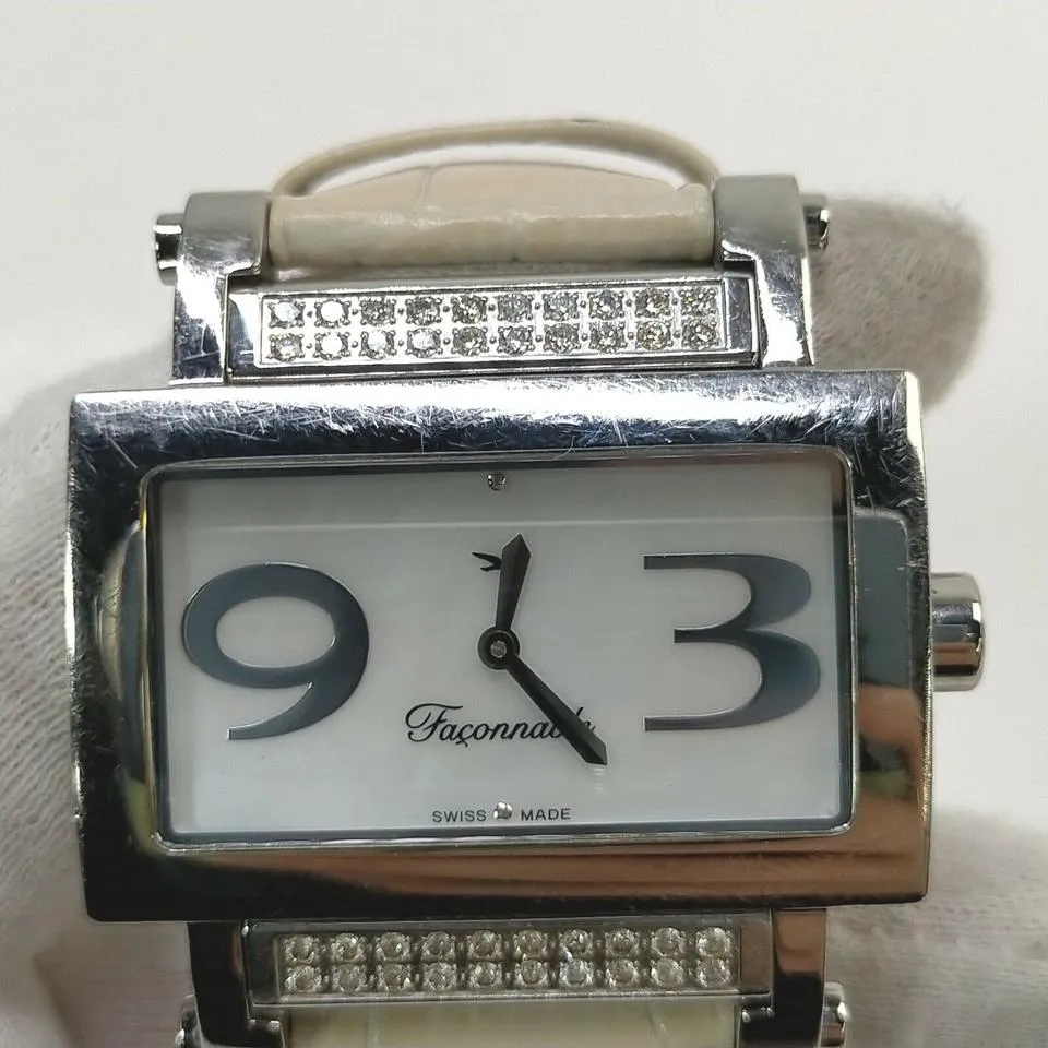 Façonnable 38mm Silver Diamond Square Watch 862915