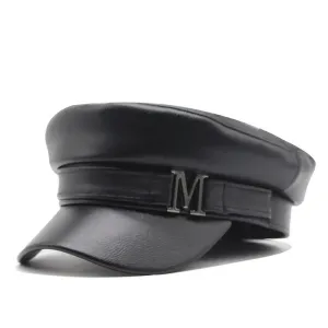 Fashion Simple PU Leather Solid Color Beret