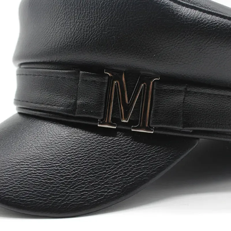 Fashion Simple PU Leather Solid Color Beret