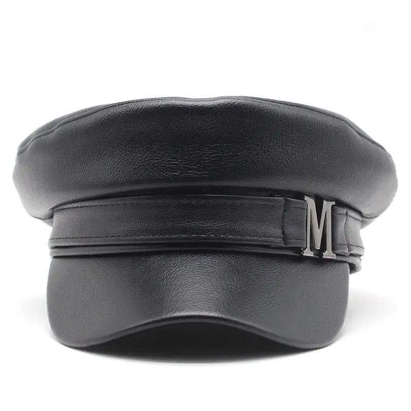 Fashion Simple PU Leather Solid Color Beret