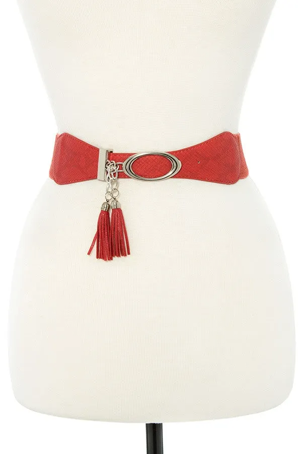 Faux leather tassel fashion stretch belt