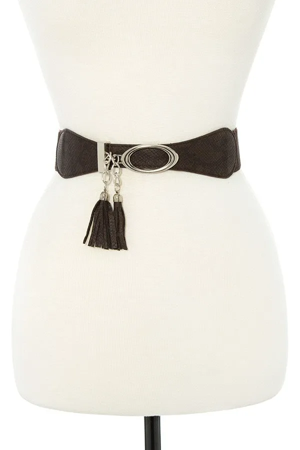 Faux leather tassel fashion stretch belt