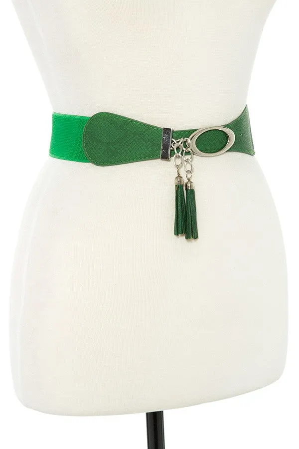 Faux leather tassel fashion stretch belt