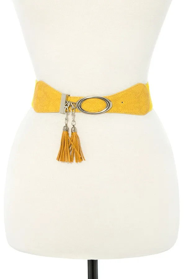 Faux leather tassel fashion stretch belt