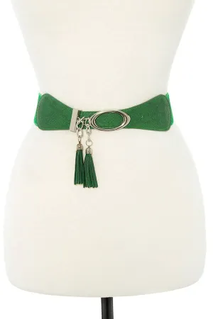 Faux leather tassel fashion stretch belt