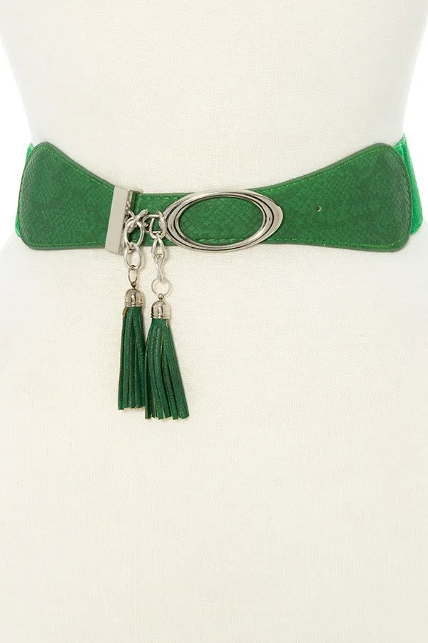 Faux leather tassel fashion stretch belt