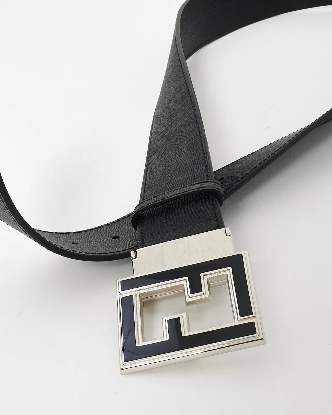 Fendi Black Zucca Print & Leather Reversible FF Logo Buckle Belt - 95