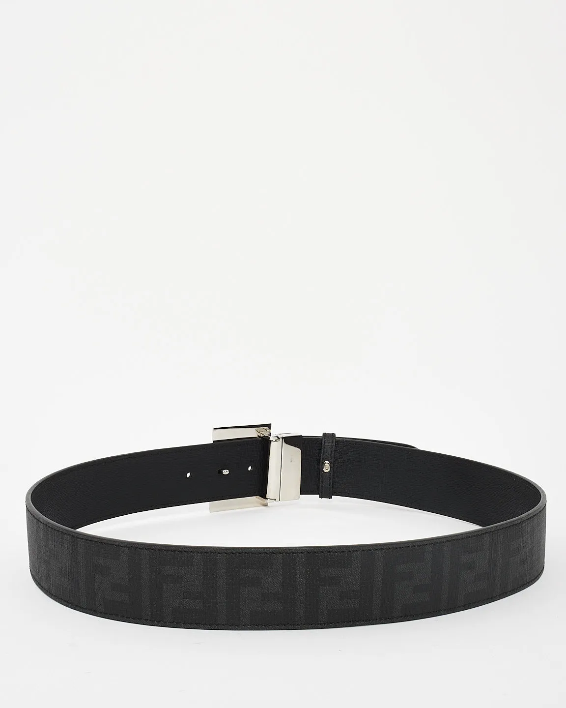 Fendi Black Zucca Print & Leather Reversible FF Logo Buckle Belt - 95