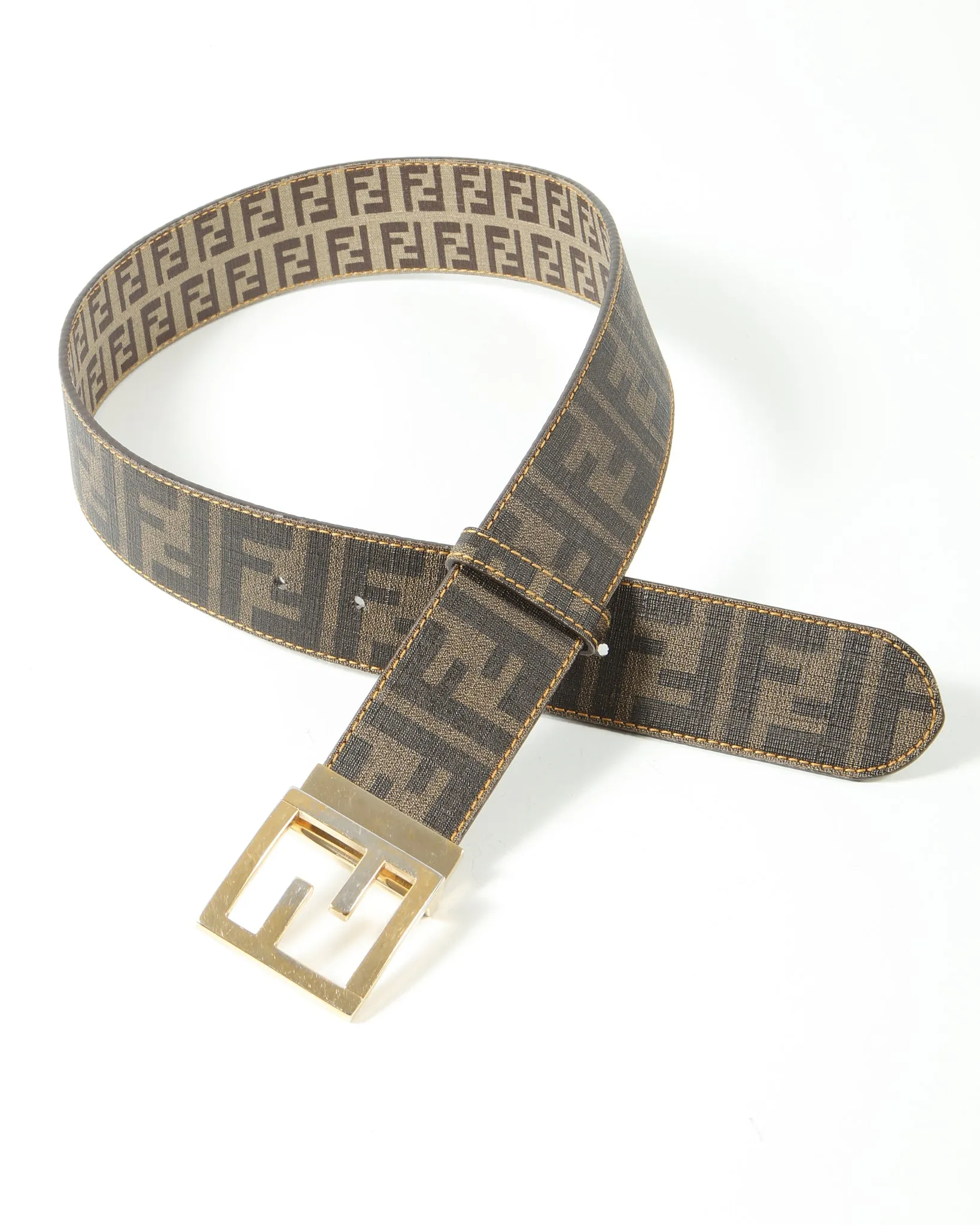 Fendi Brown Zucca/Zucchino Convertible Canvas Belt - 80