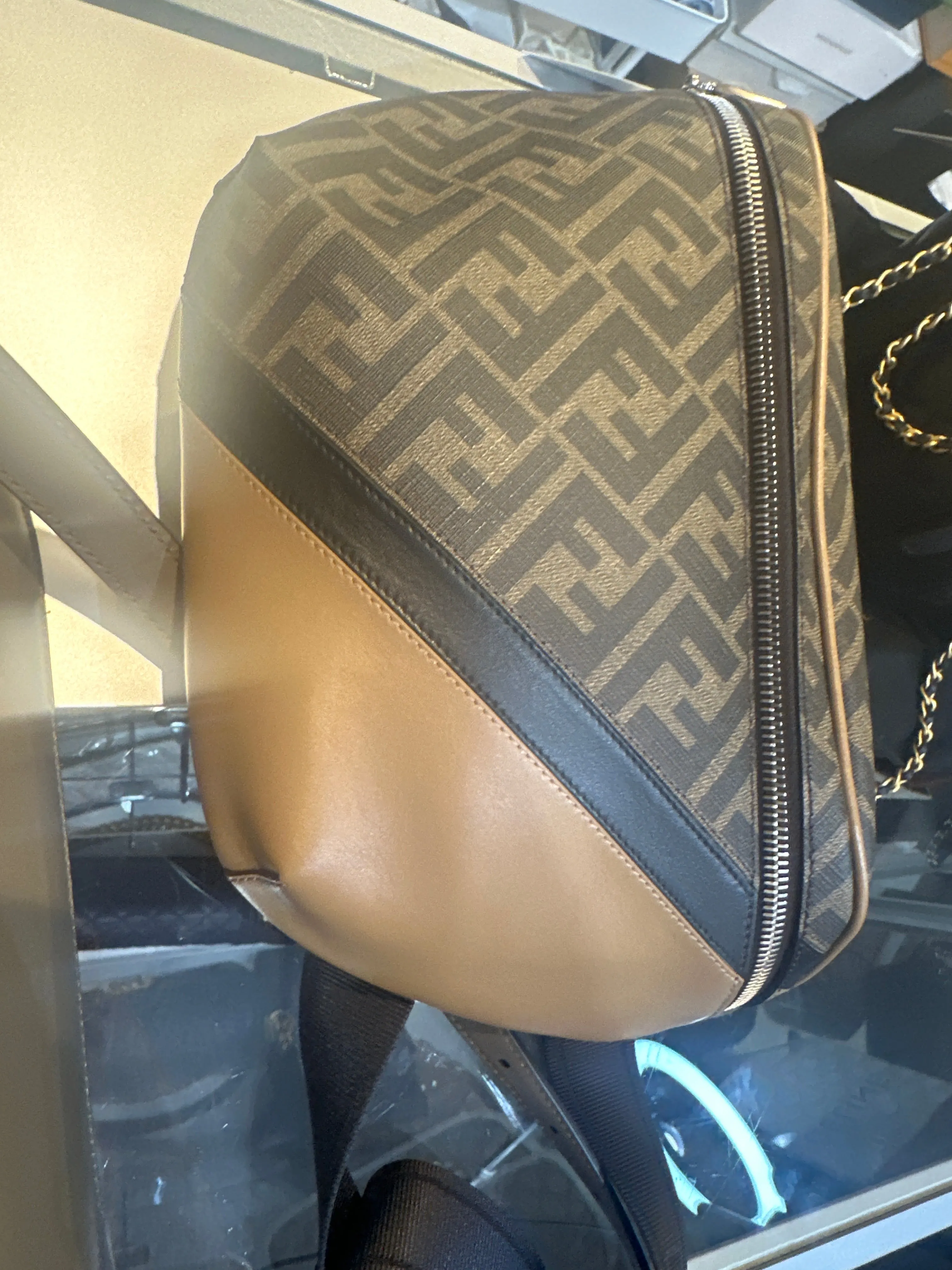 FENDI Mens Diagonal Logo and Two Tone Leather Belt Bag