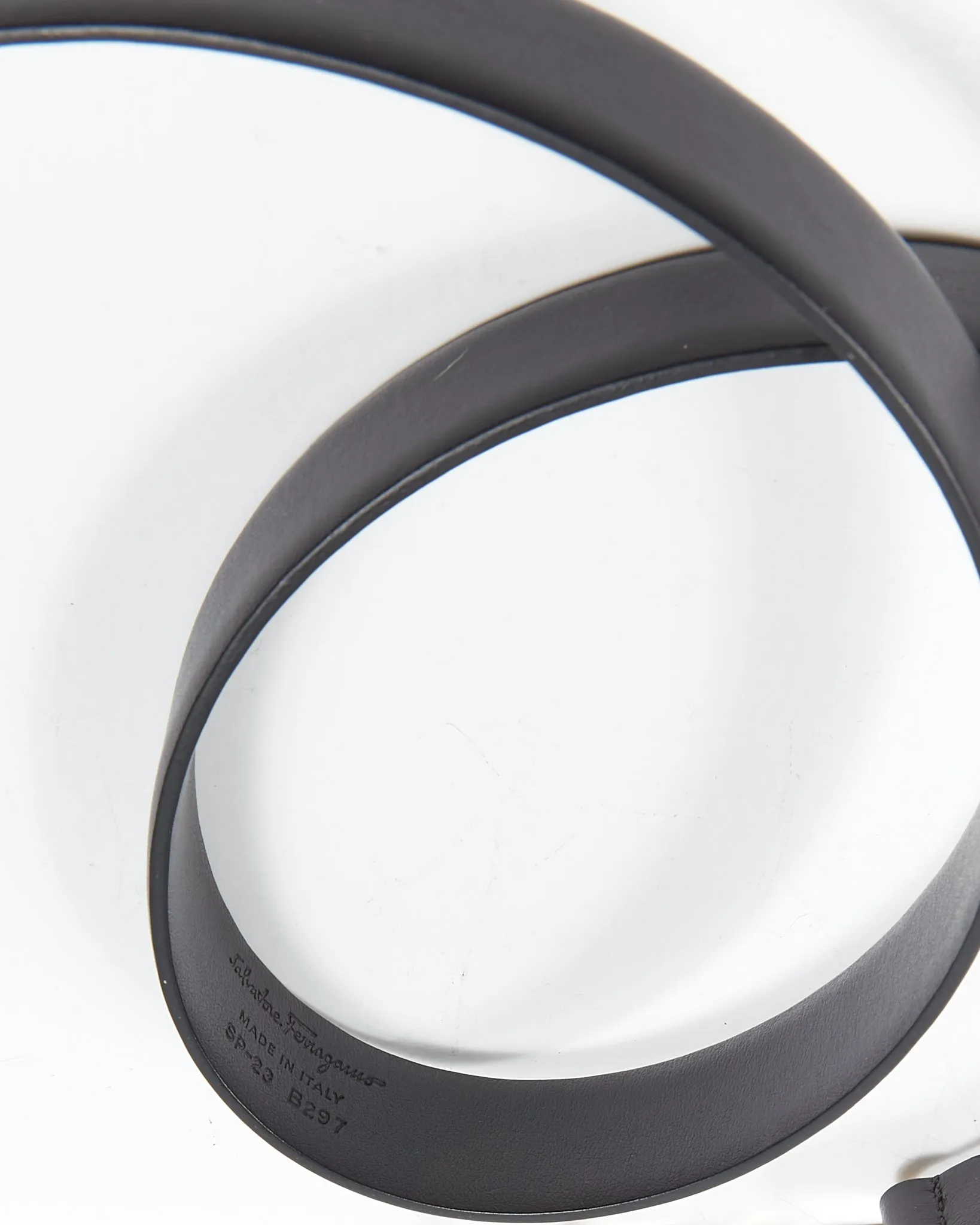 Ferragamo Dark Grey Leather Gancini Belt - 80