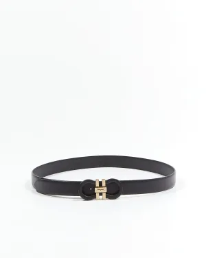 Ferragamo Dark Grey Leather Gancini Belt - 80