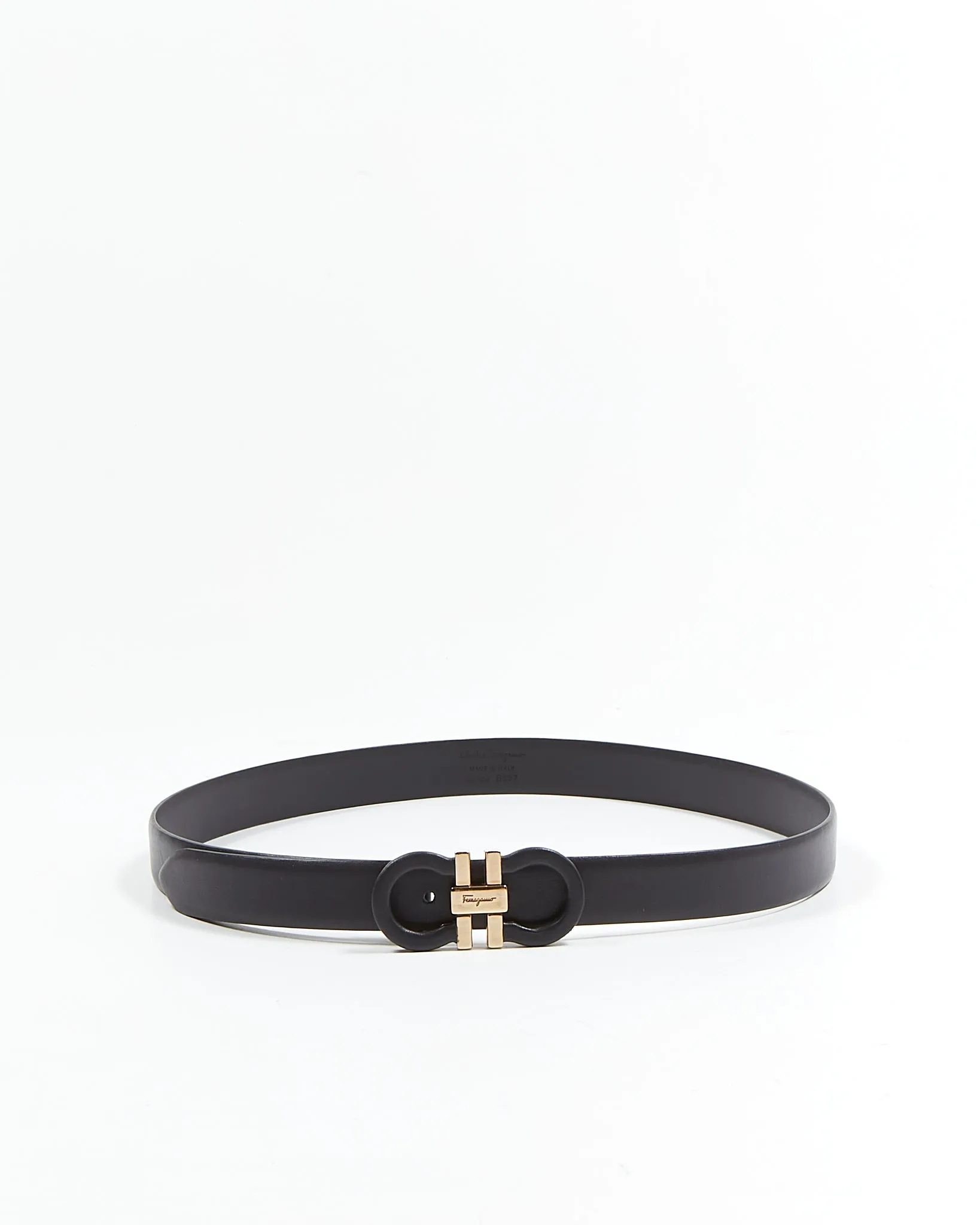 Ferragamo Dark Grey Leather Gancini Belt - 80