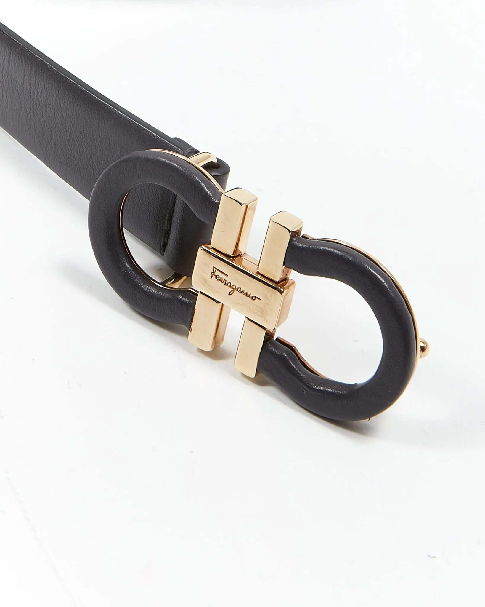 Ferragamo Dark Grey Leather Gancini Belt - 80