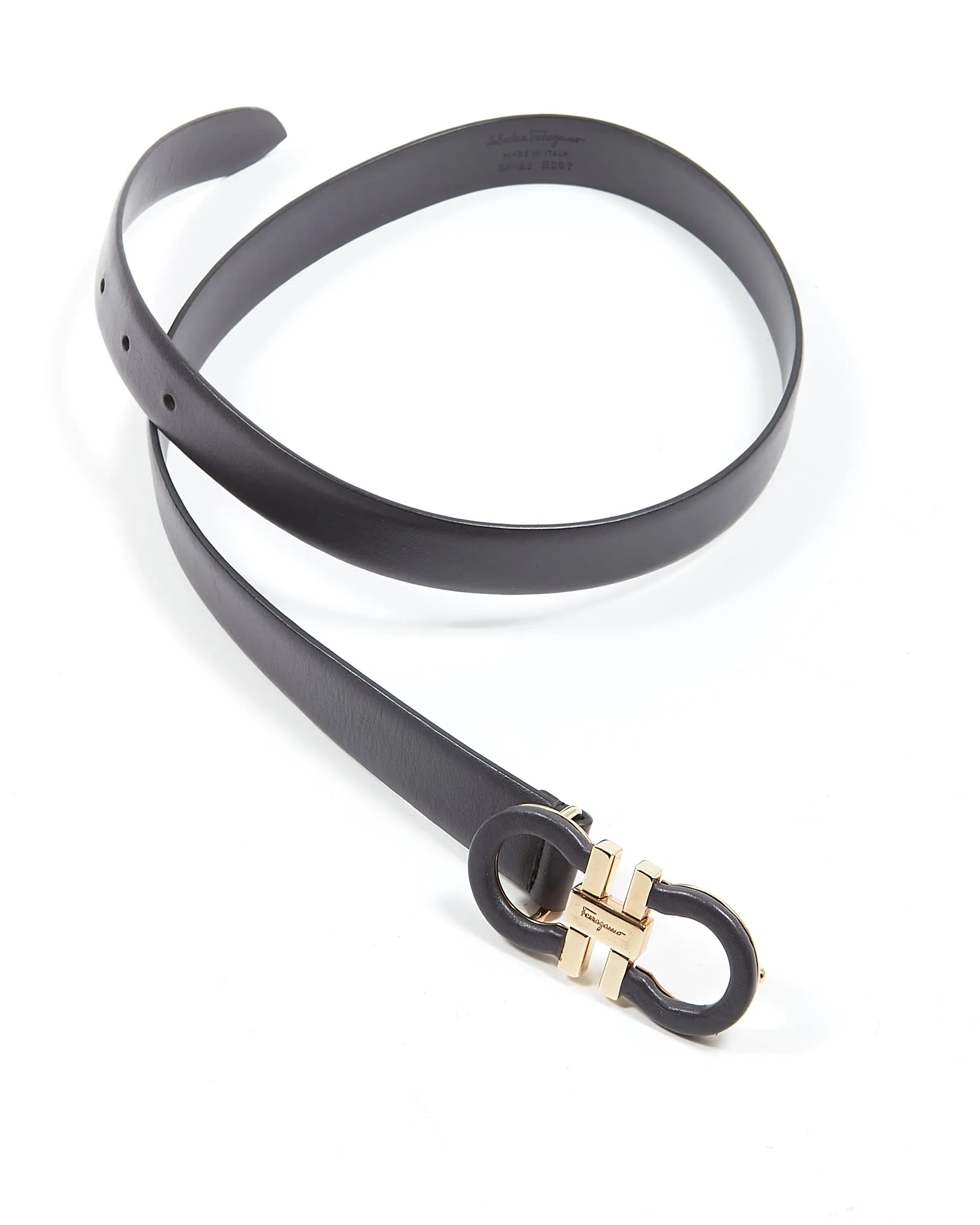 Ferragamo Dark Grey Leather Gancini Belt - 80