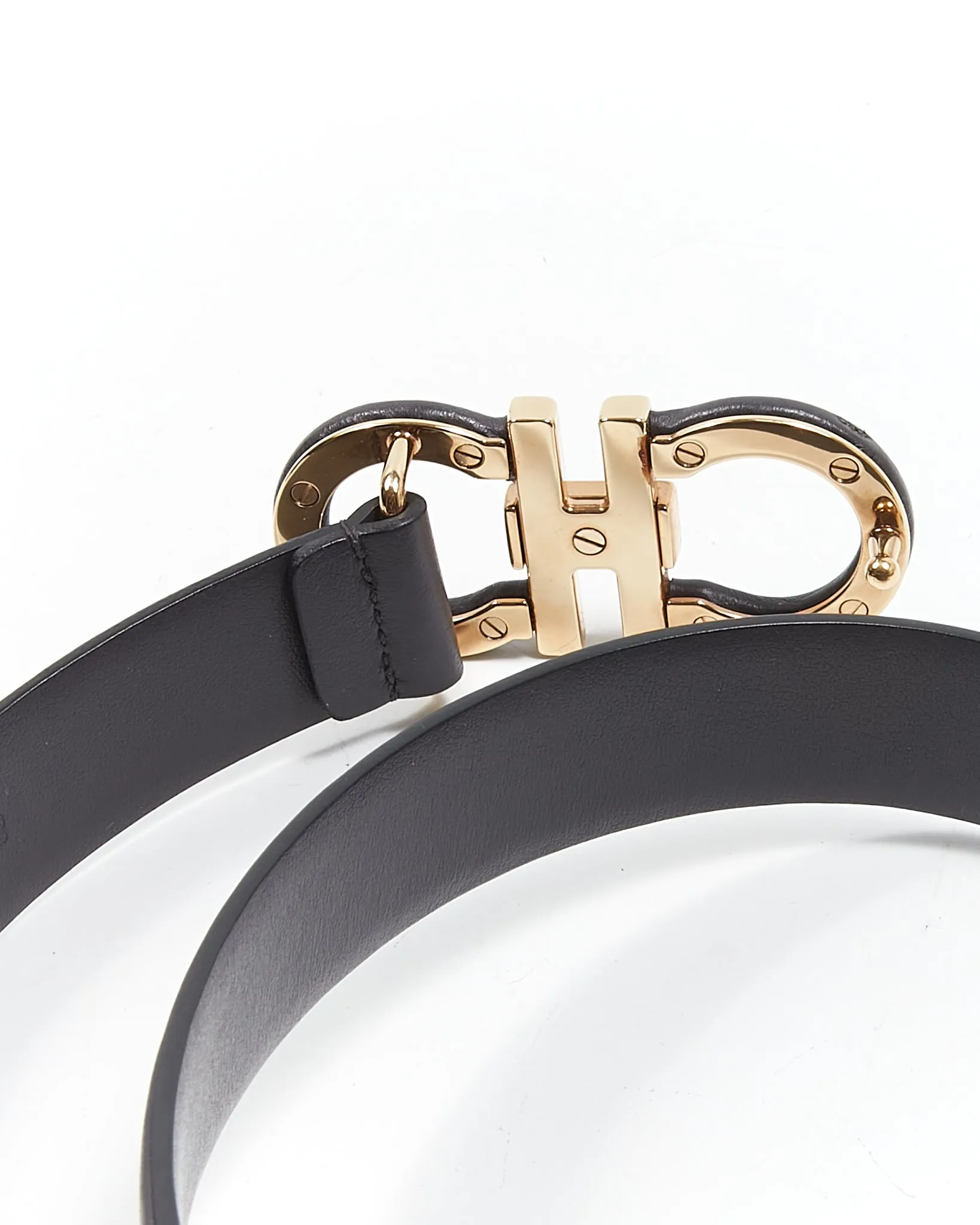 Ferragamo Dark Grey Leather Gancini Belt - 80