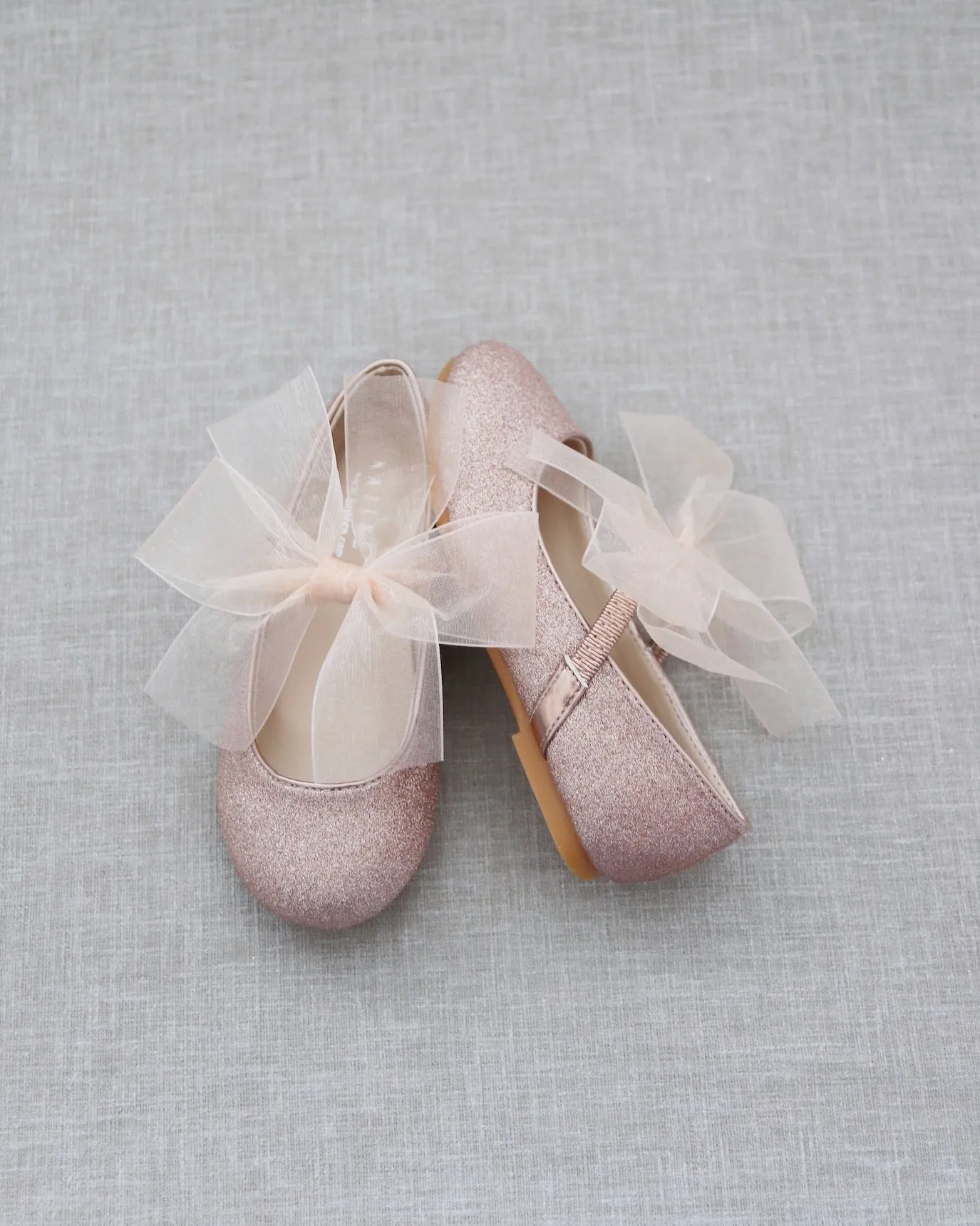 Fine Glitter Mary Jane with Chiffon Bow