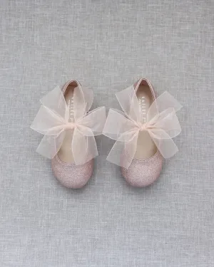 Fine Glitter Mary Jane with Chiffon Bow