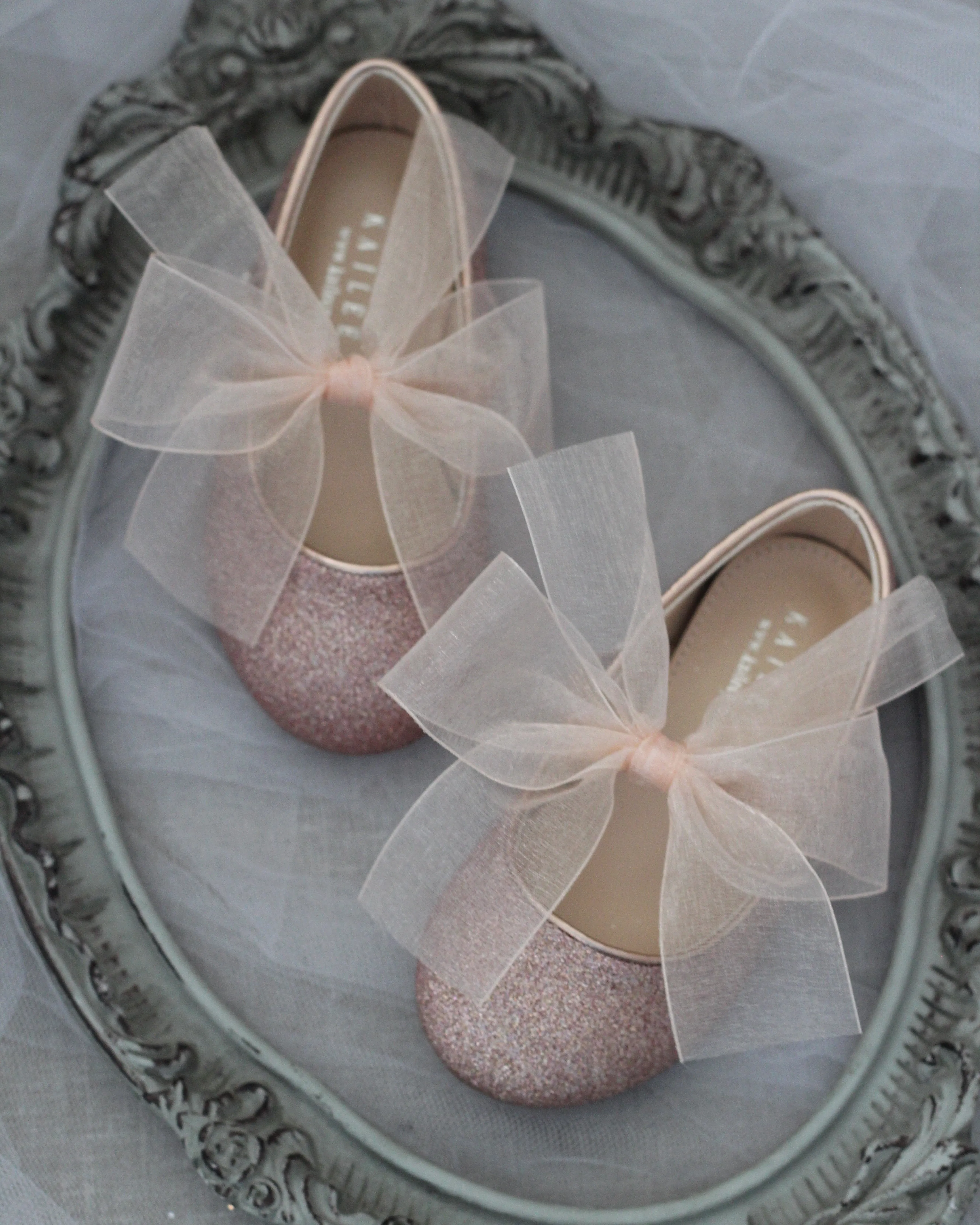 Fine Glitter Mary Jane with Chiffon Bow