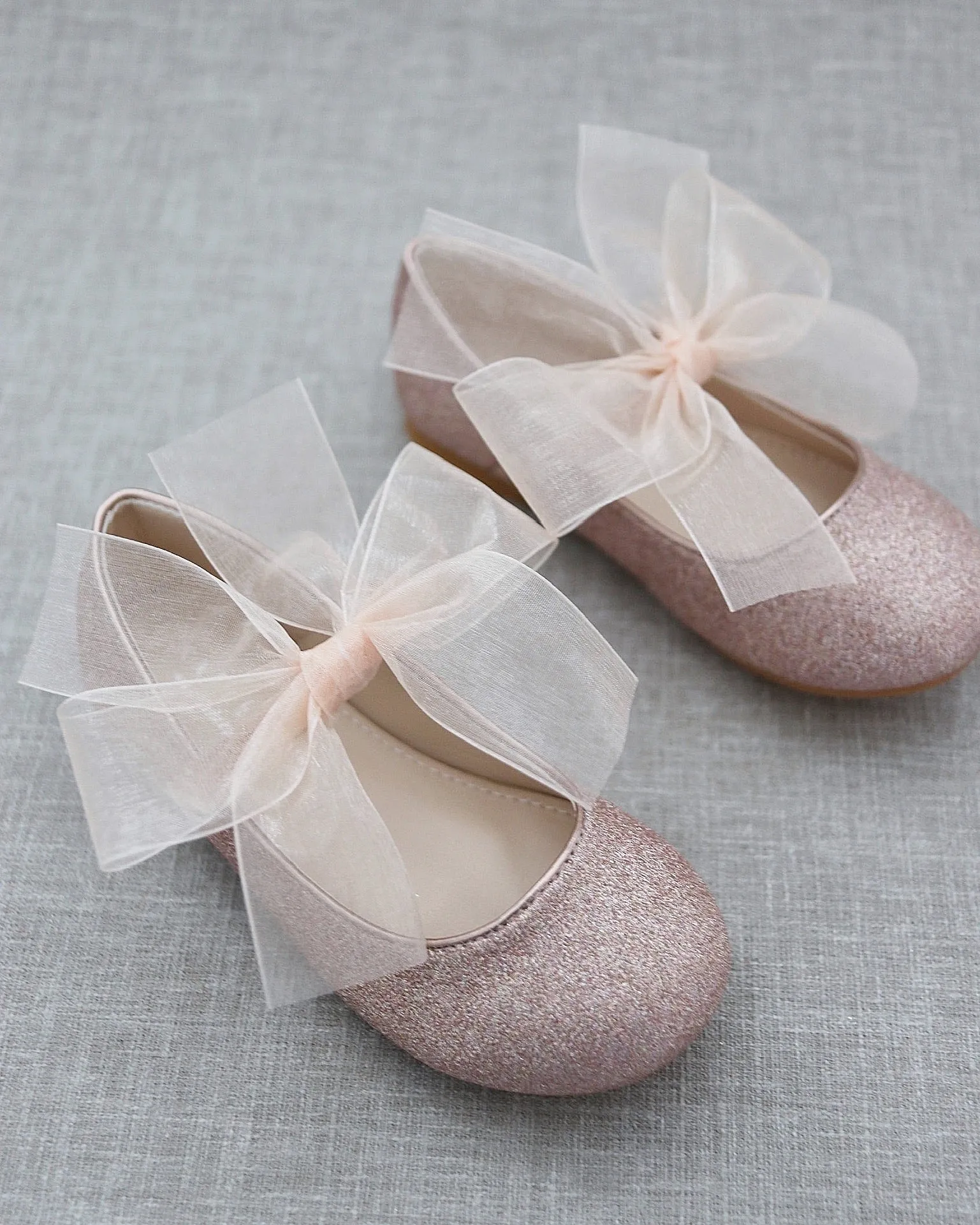 Fine Glitter Mary Jane with Chiffon Bow