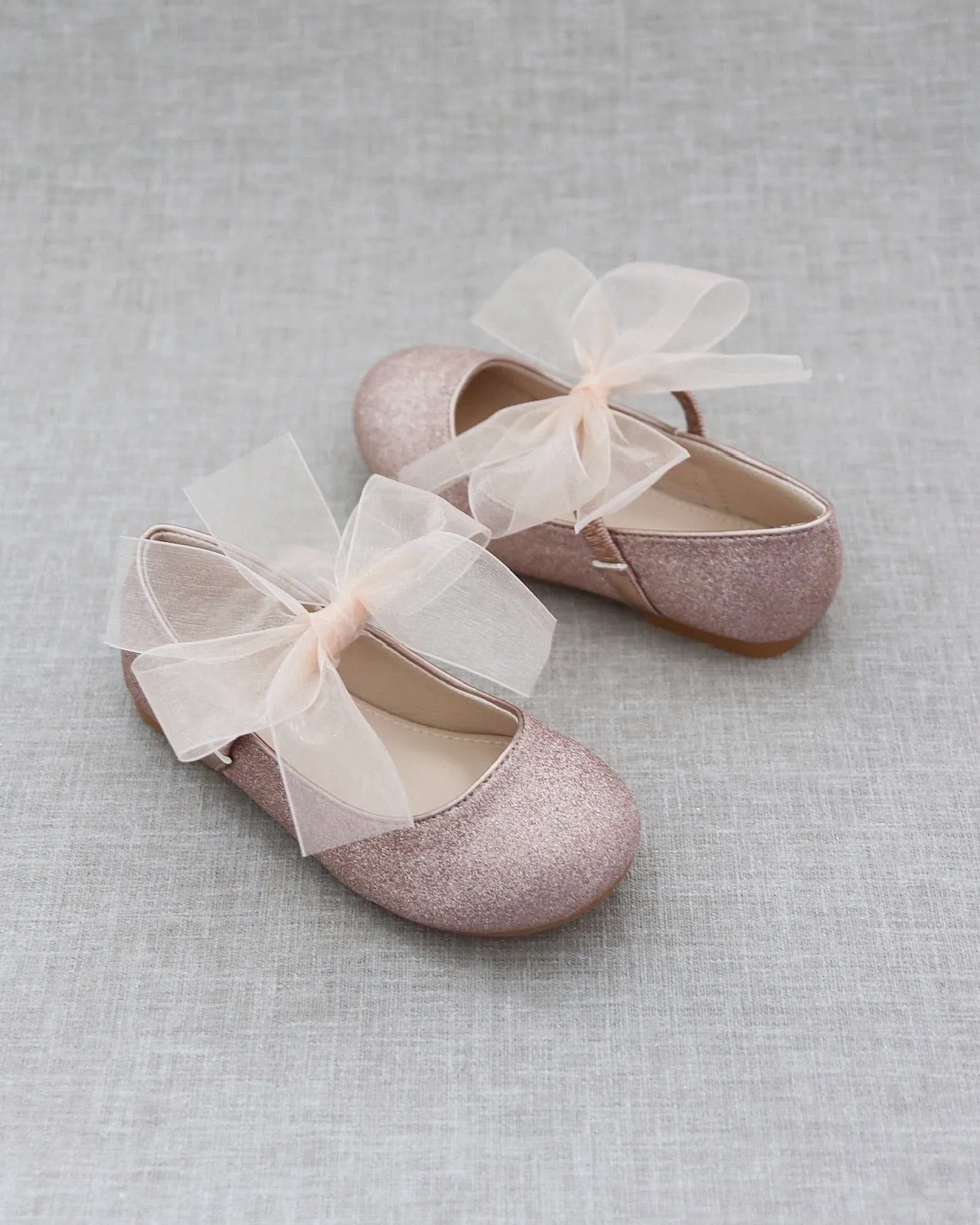 Fine Glitter Mary Jane with Chiffon Bow