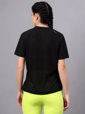Fitkin women self stripes back mesh design short sleeves t-shirt