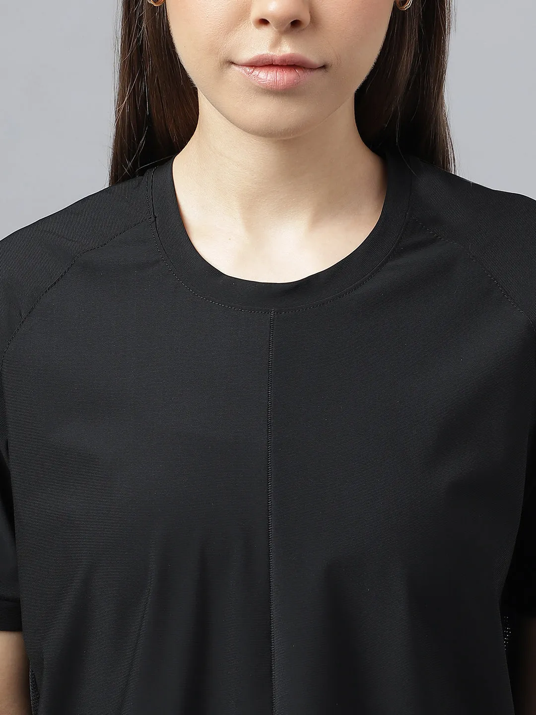 Fitkin women self stripes back mesh design short sleeves t-shirt