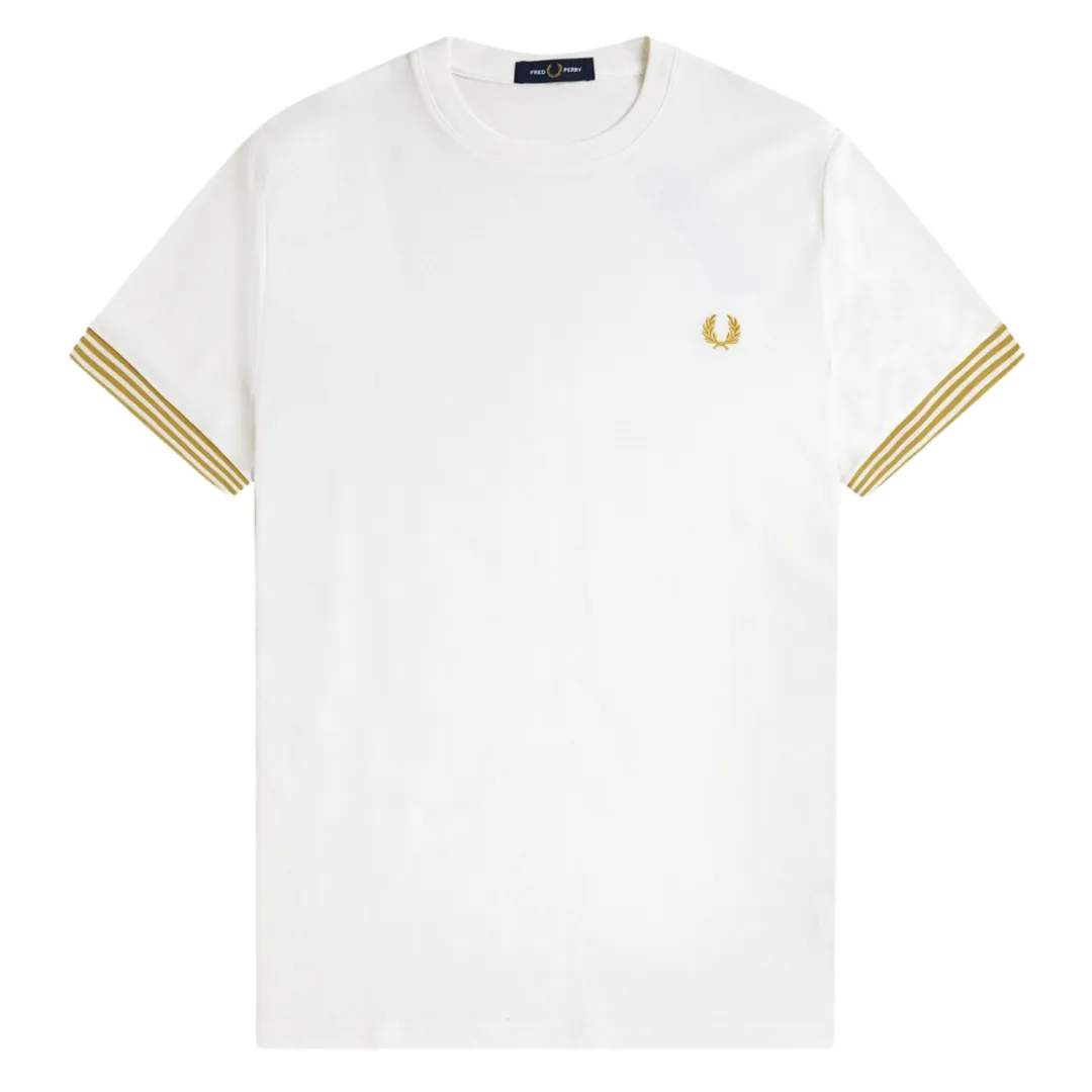 Fred Perry Striped Cuff T-Shirt in Snow White
