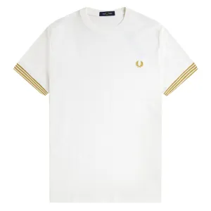 Fred Perry Striped Cuff T-Shirt in Snow White