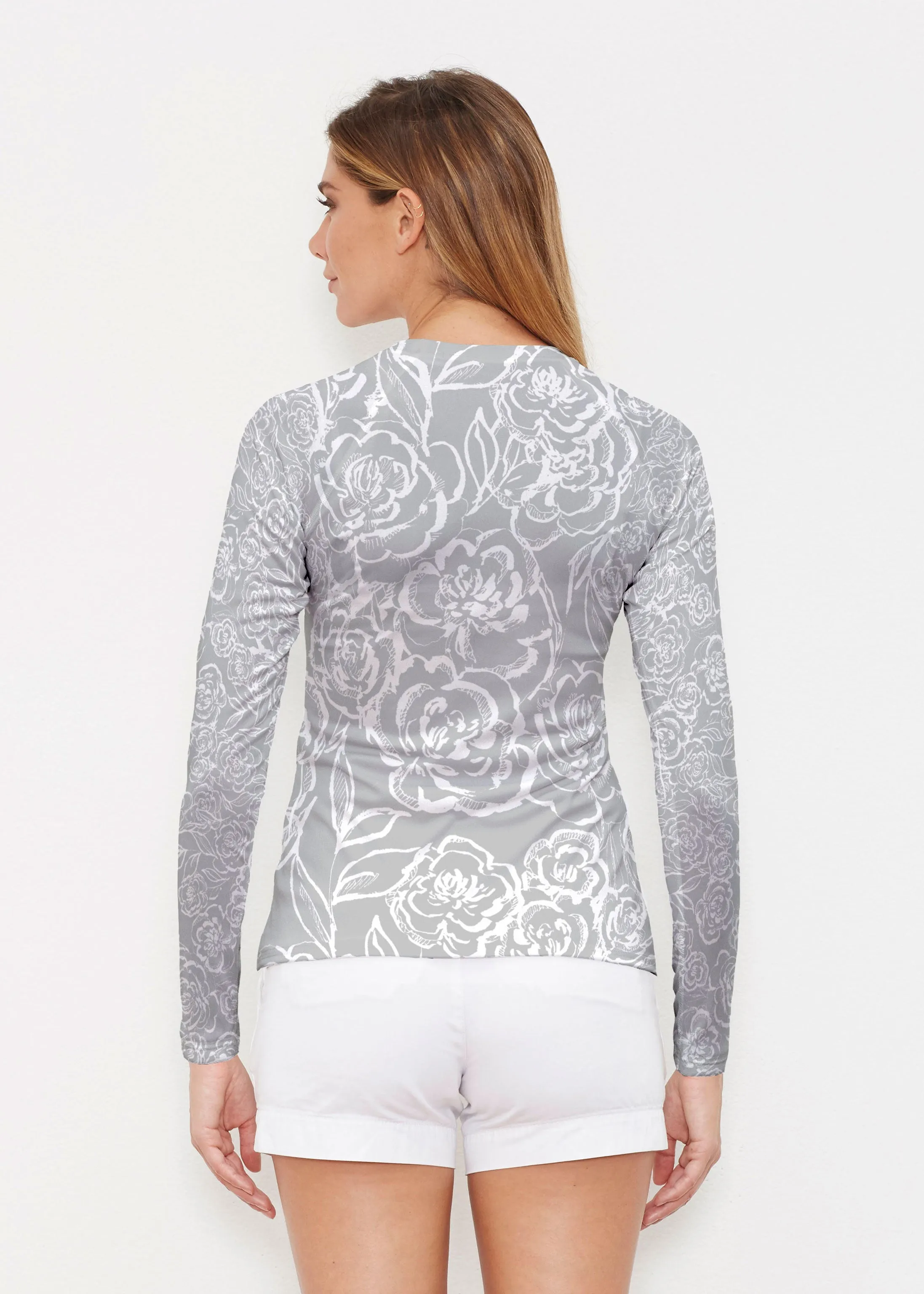 Freehand Floral Grey (7605) ~ Long Sleeve Rash Guard