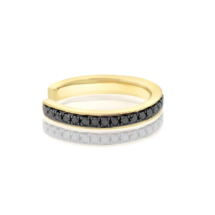 Full Single Row Black Diamond & Gold Ear Cuff