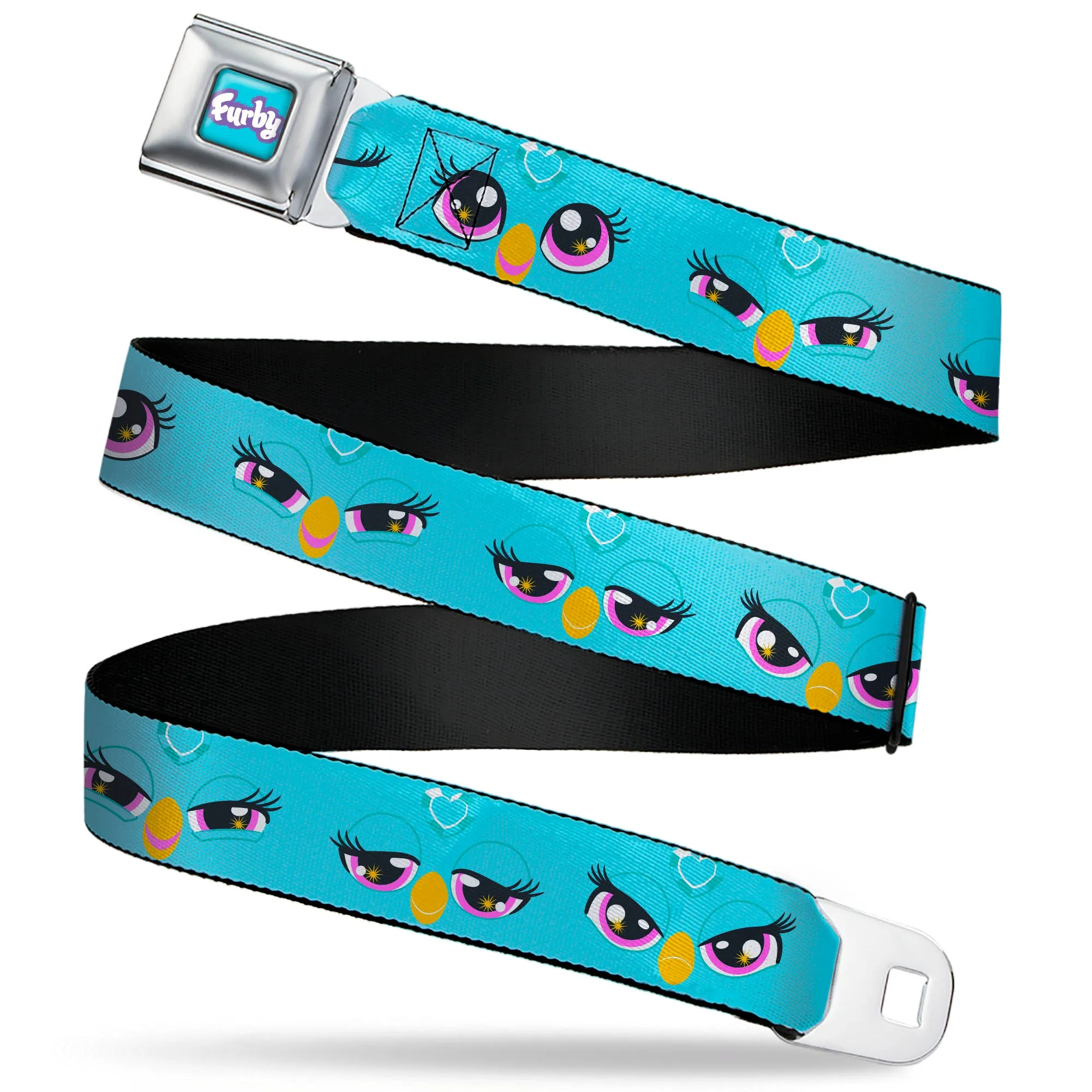 FURBY Title Logo Full Color Teal/Lavender/White Seatbelt Belt - Furby Eye Expressions Close-Up Teal Webbing