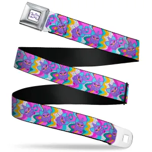 FURBY Title Logo Full Color White/Purple Seatbelt Belt - Furby Purple Dancing Pose Collage Multi Color Webbing
