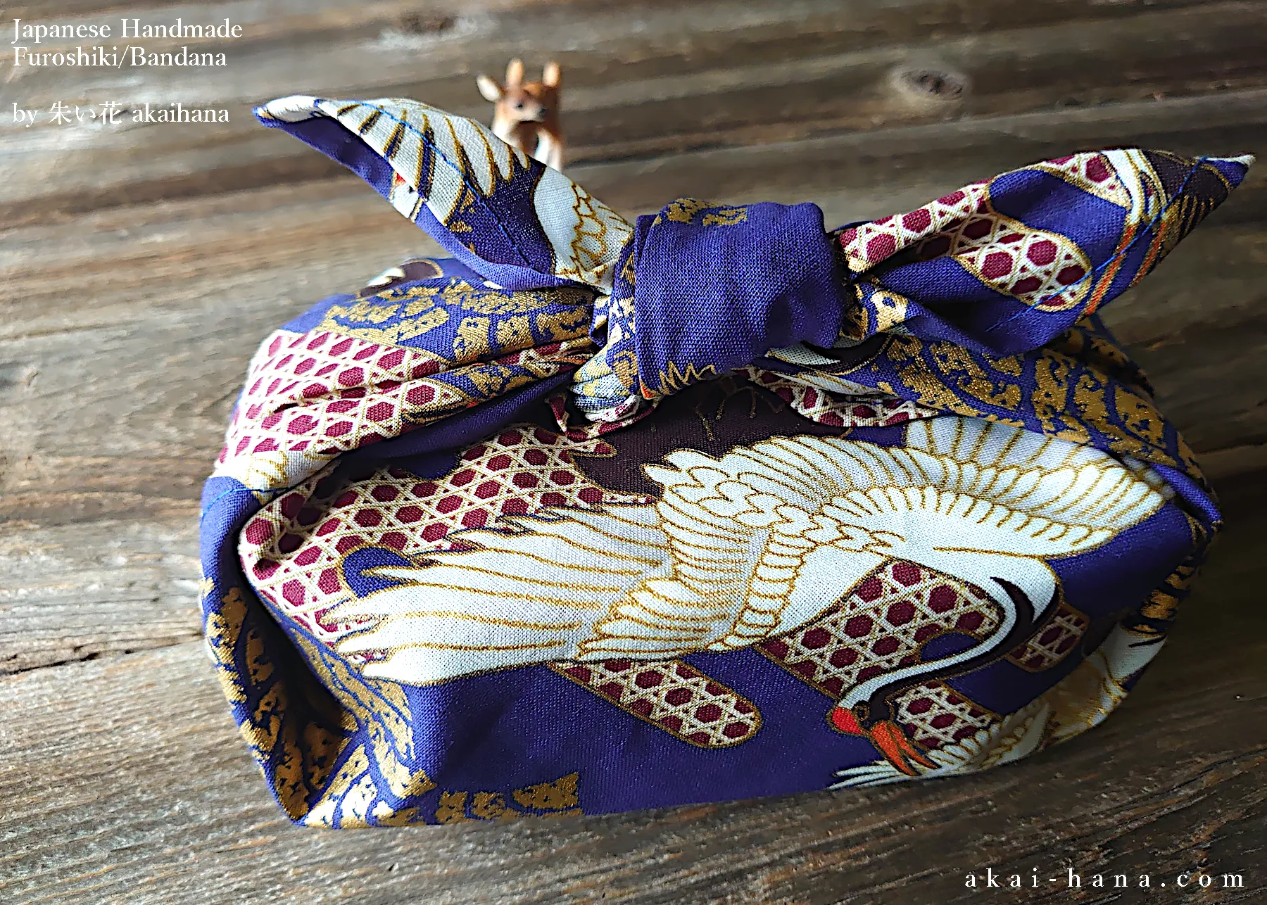 Furoshiki Reusable Fabric Wrap, Bandana, Cranes Navy ⦿fsjf0004