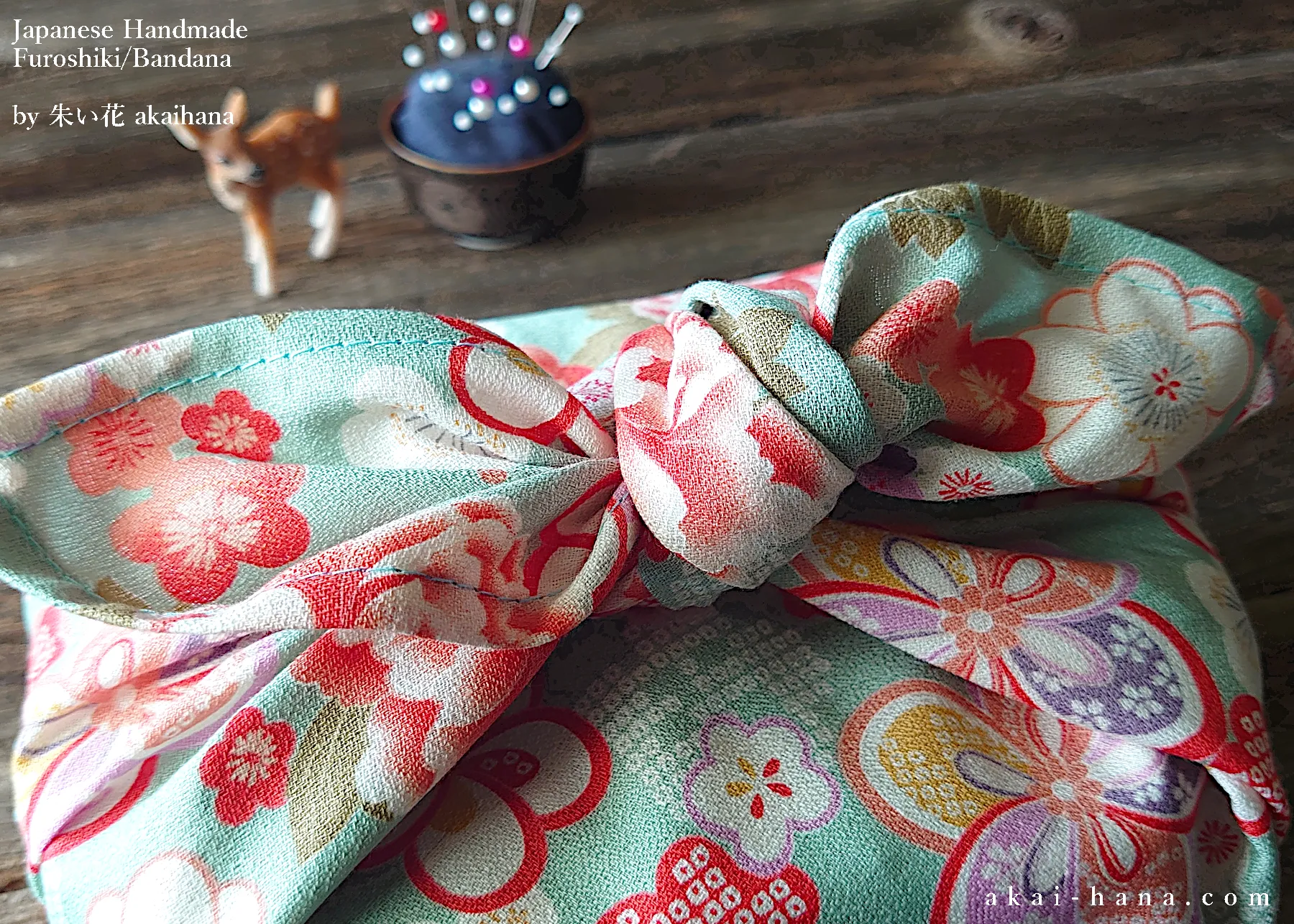 Furoshiki Reusable Fabric Wrap, Bandana, Hikita Hanaguruma Celadon ⦿fsjf0003
