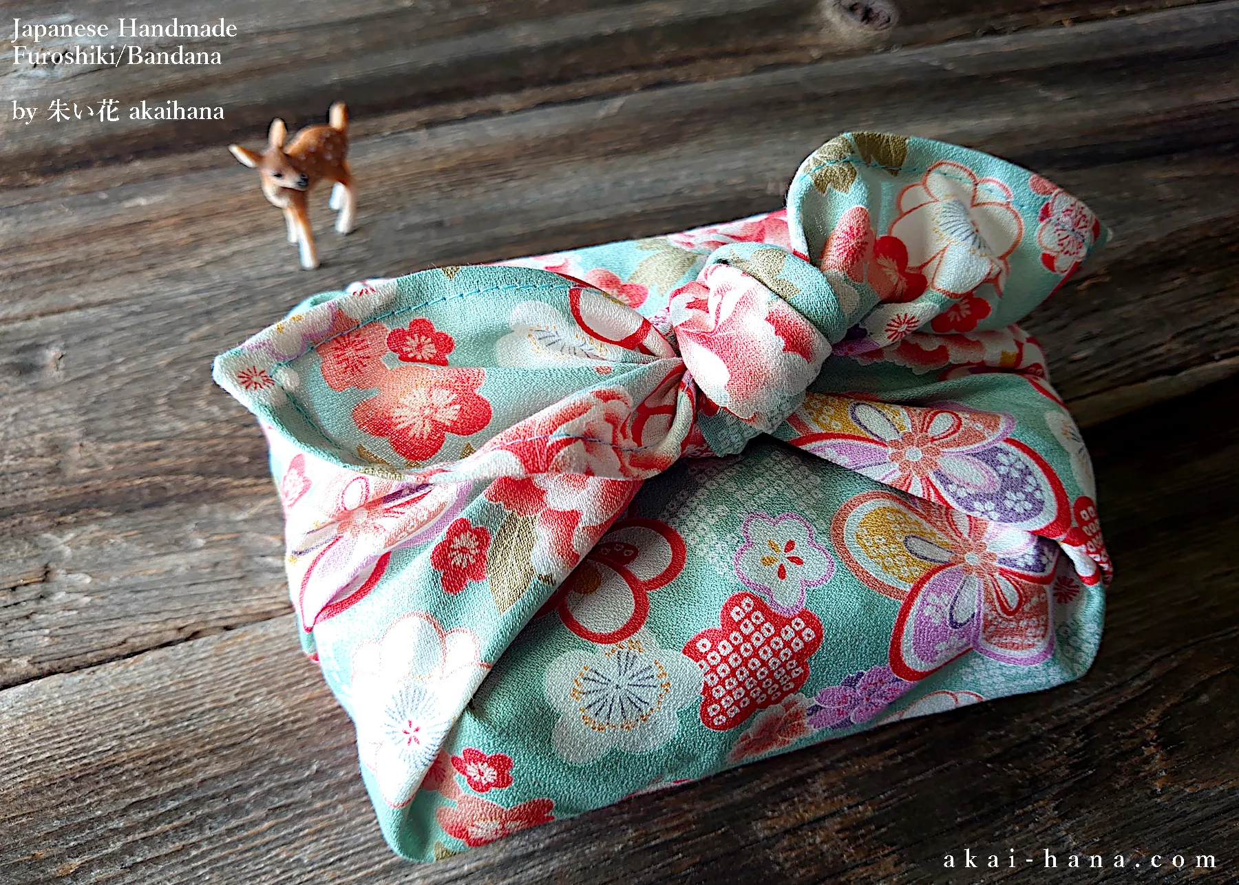 Furoshiki Reusable Fabric Wrap, Bandana, Hikita Hanaguruma Celadon ⦿fsjf0003
