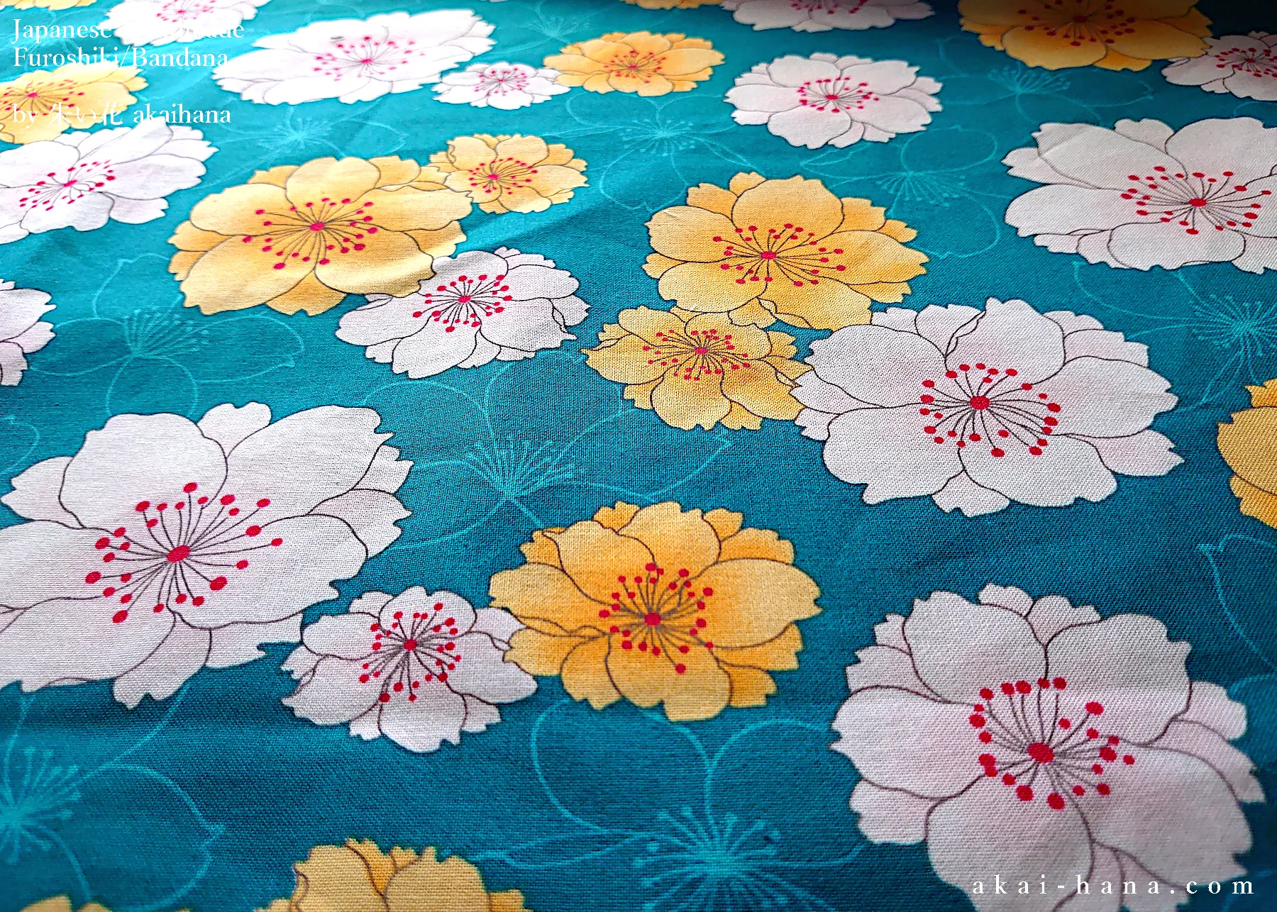 Furoshiki Reusable Fabric Wrap, Bandana, SAKURA Turquoise ⦿fsjf0006