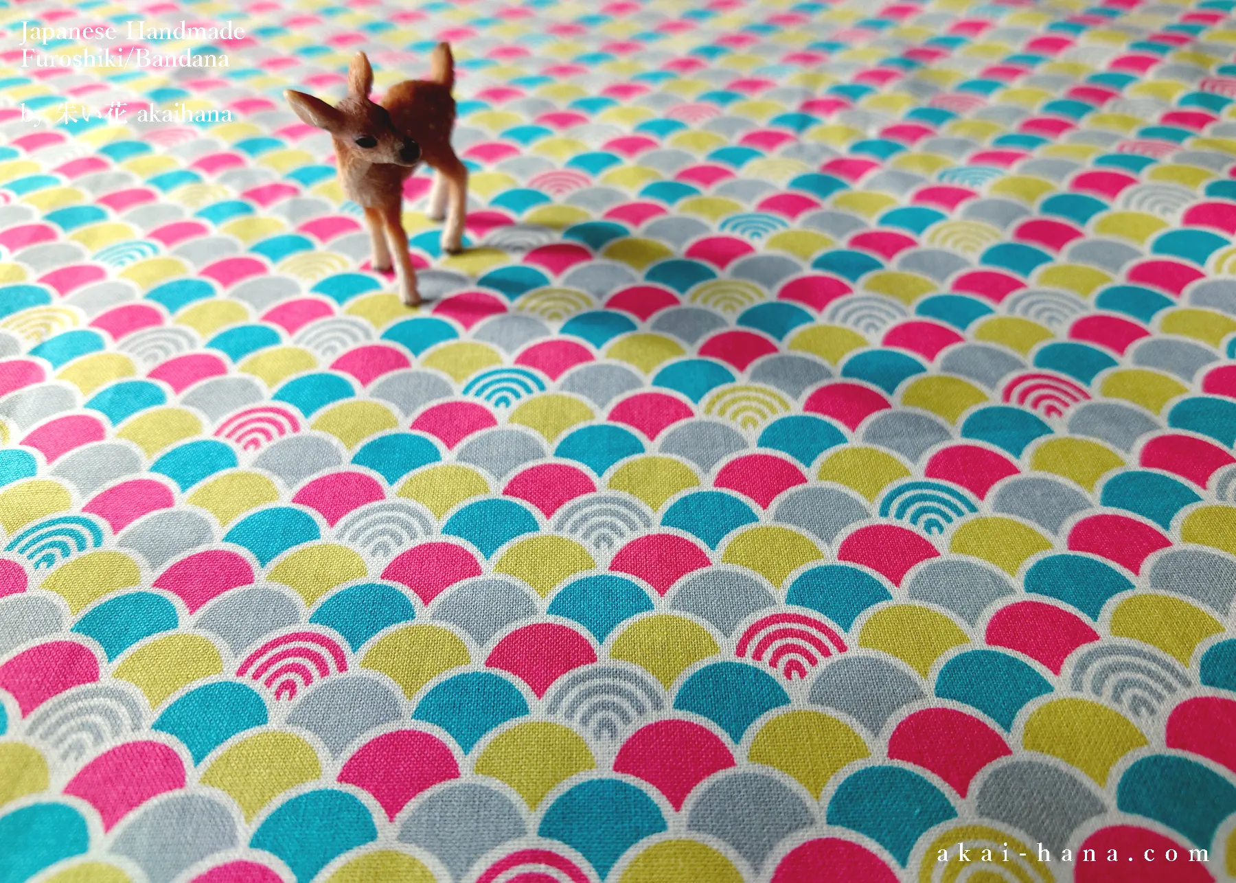 Furoshiki Reusable Fabric Wrap, Bandana, Seigaiha Neon ⦿fsjf1005