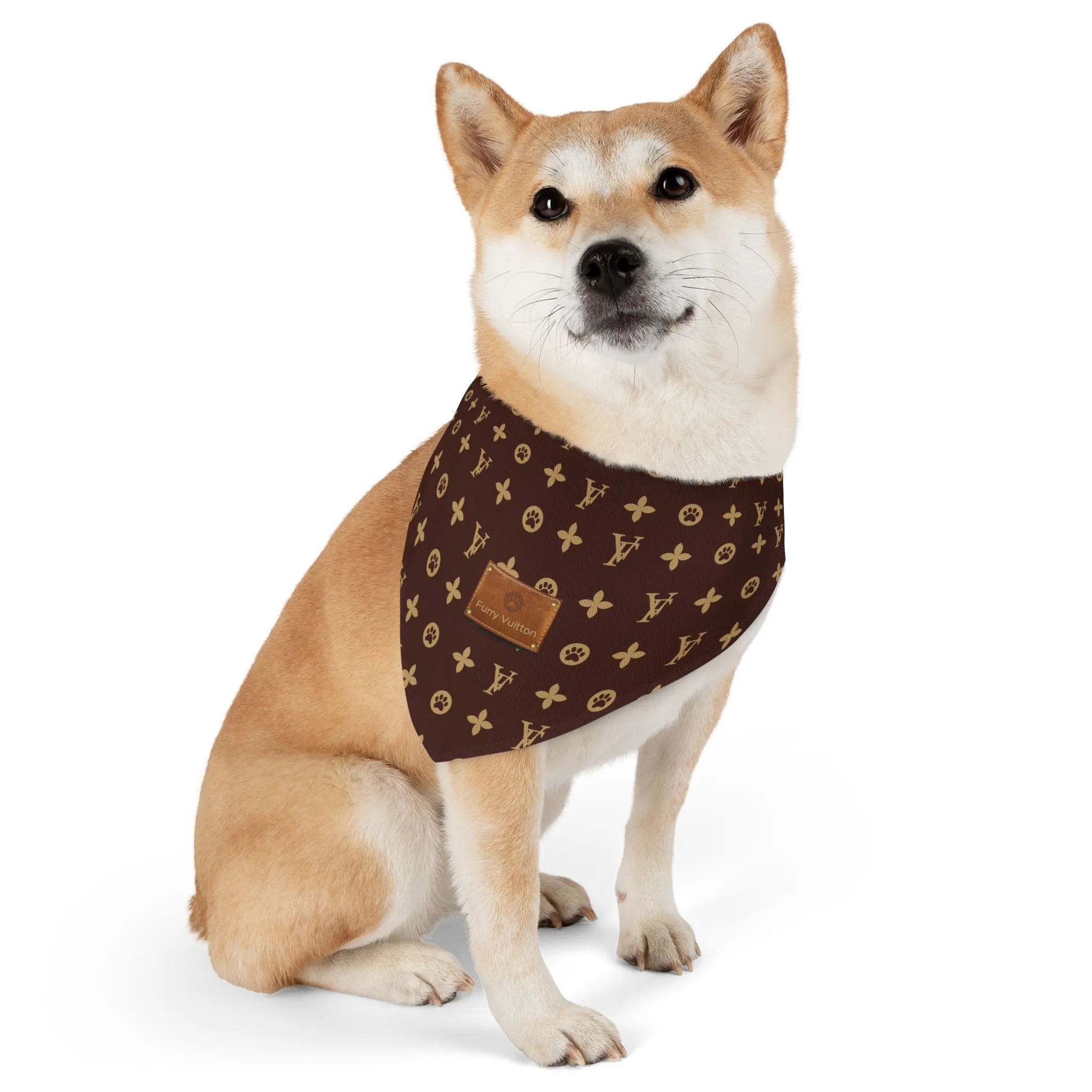 Furry Vuitton Faux-Designer Pet Bandana Collar