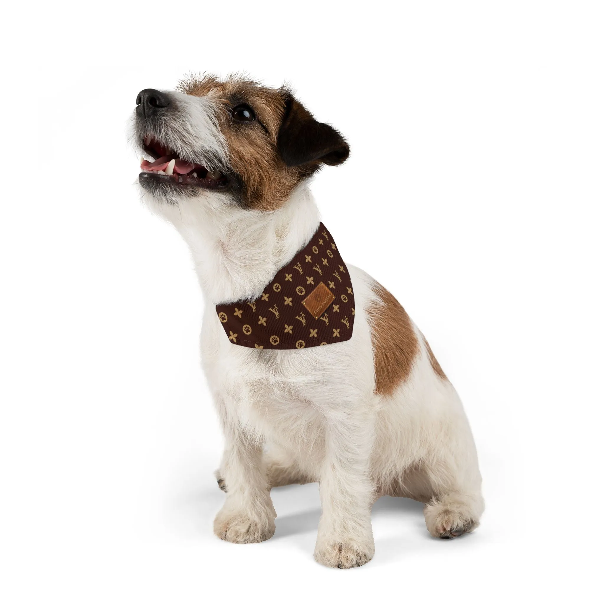 Furry Vuitton Faux-Designer Pet Bandana Collar