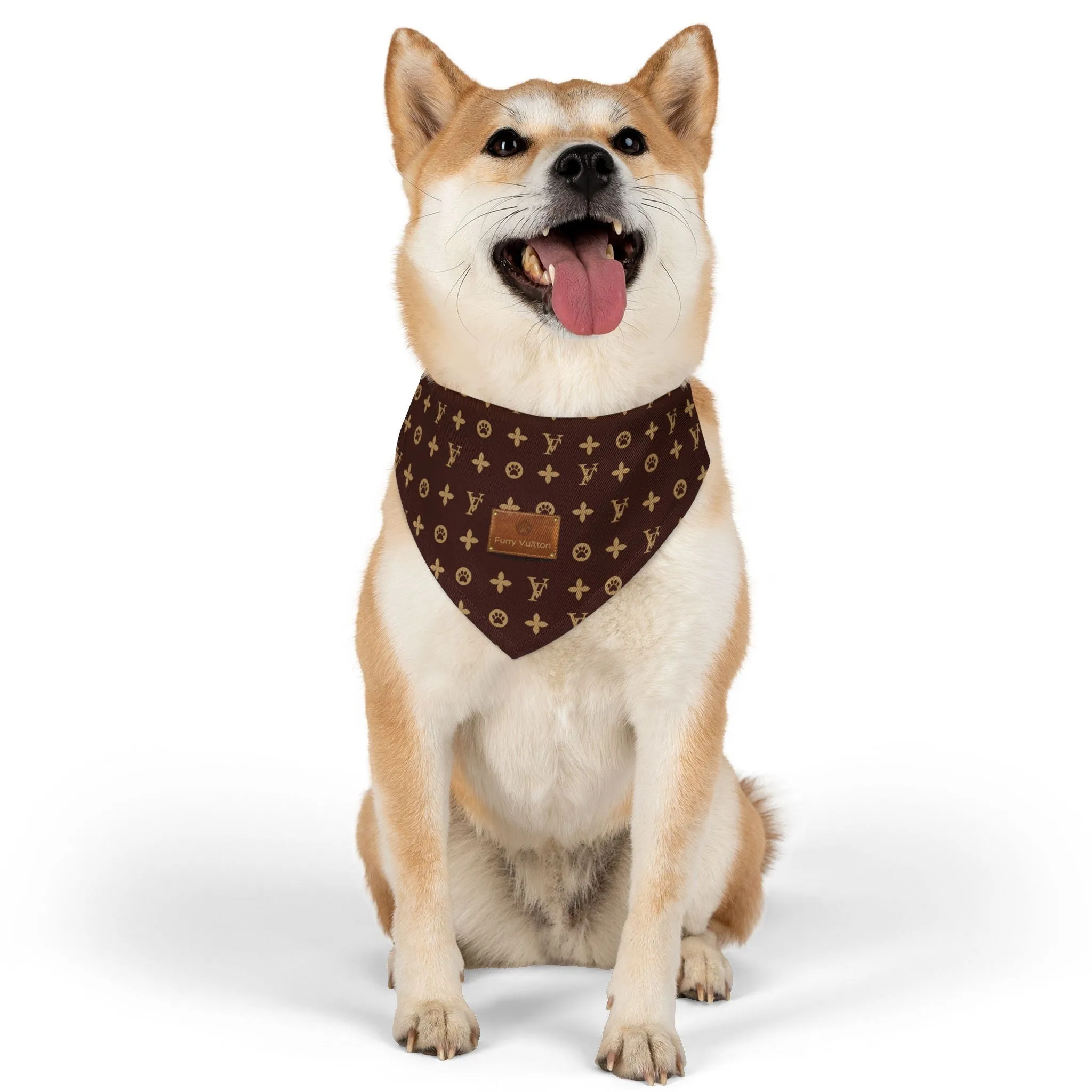Furry Vuitton Faux-Designer Pet Bandana Collar