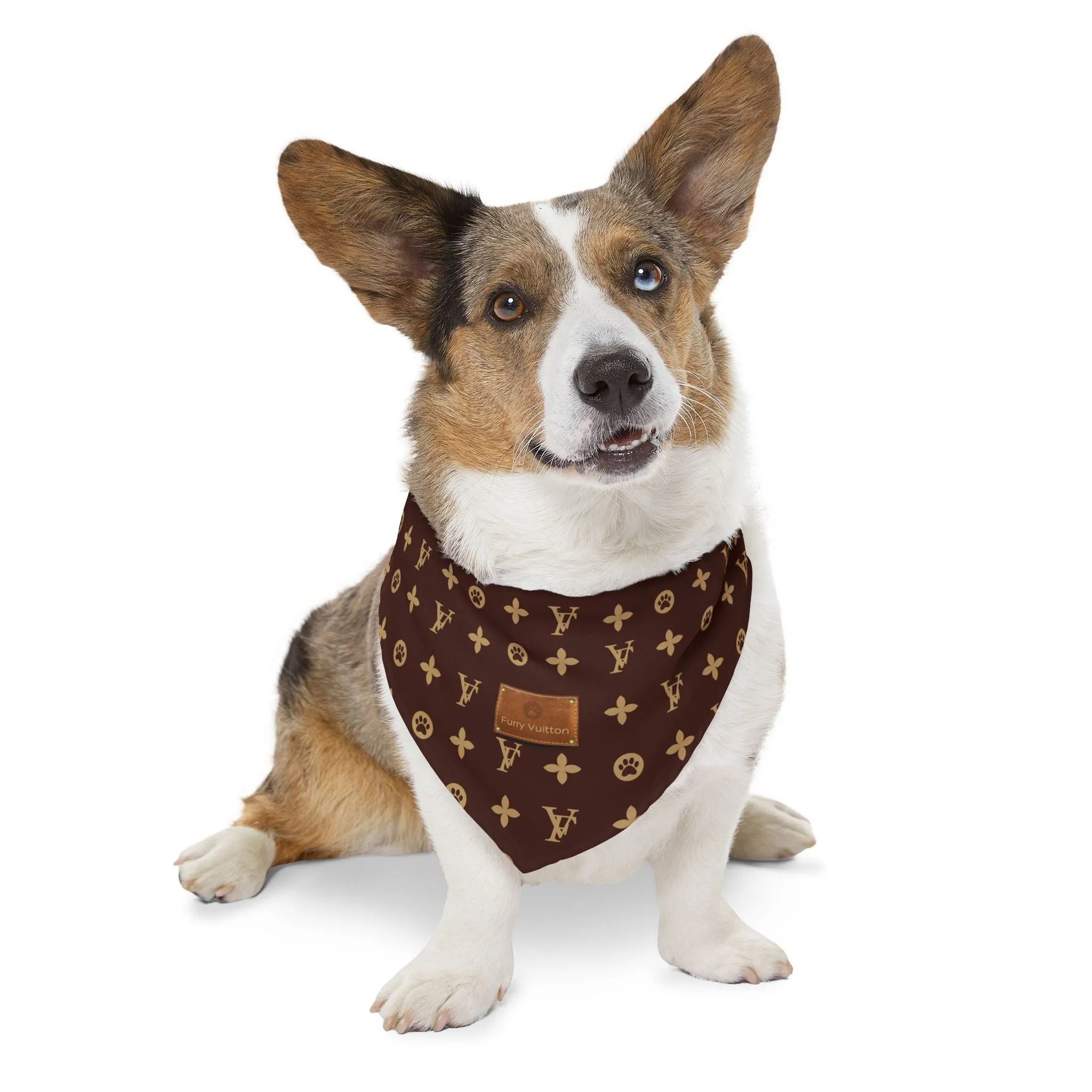 Furry Vuitton Faux-Designer Pet Bandana Collar