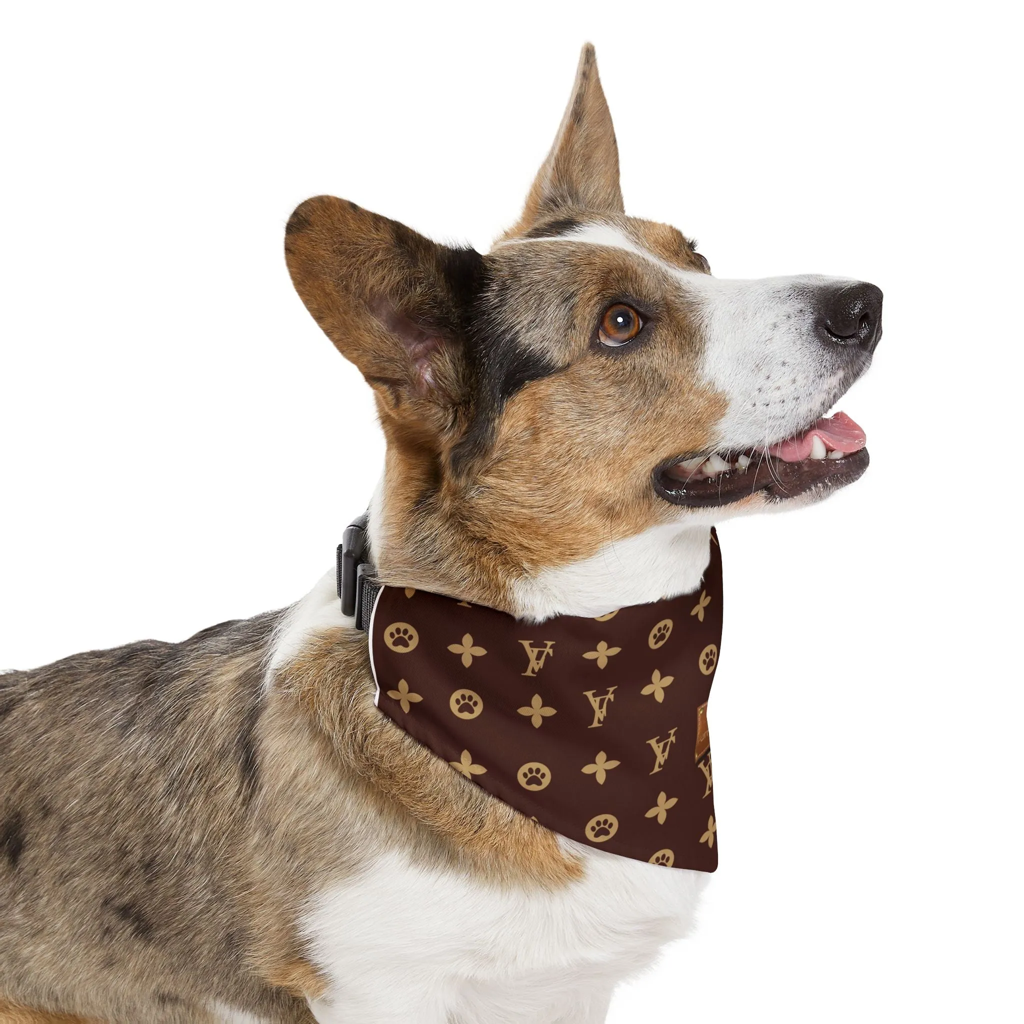 Furry Vuitton Faux-Designer Pet Bandana Collar