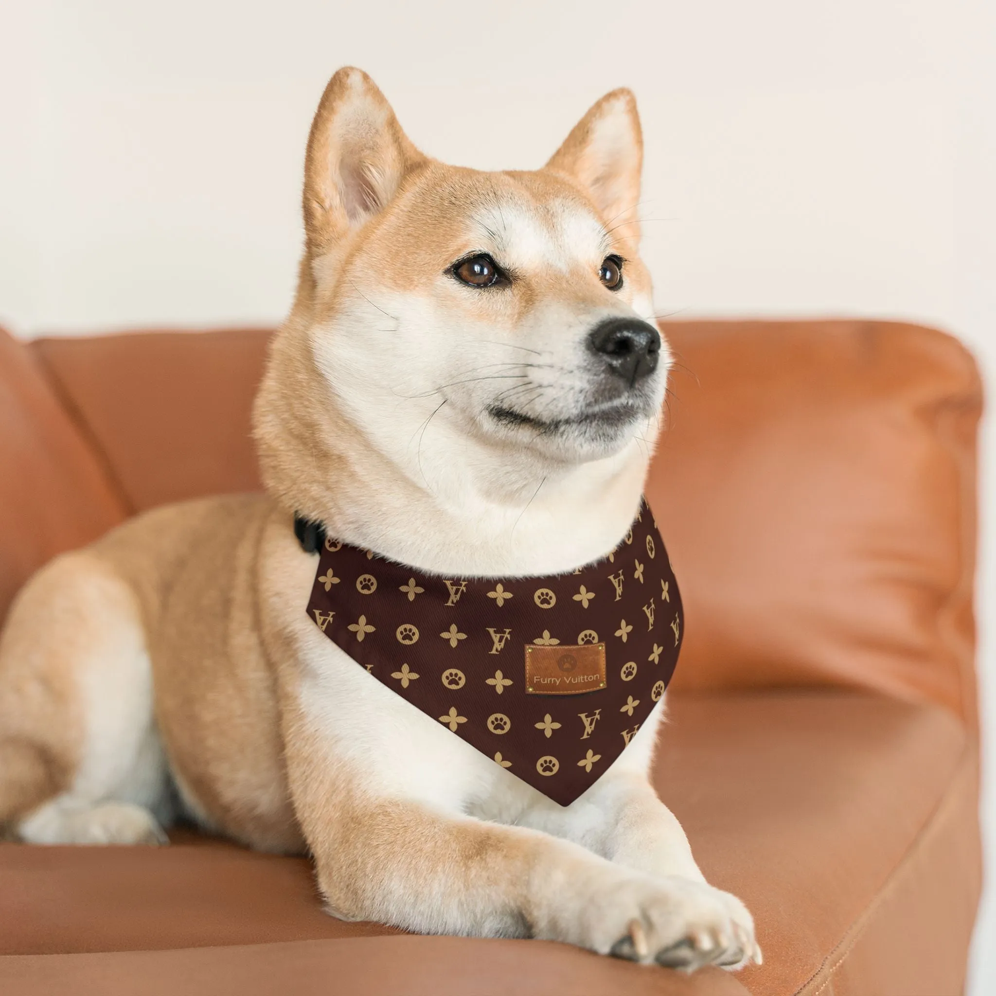 Furry Vuitton Faux-Designer Pet Bandana Collar