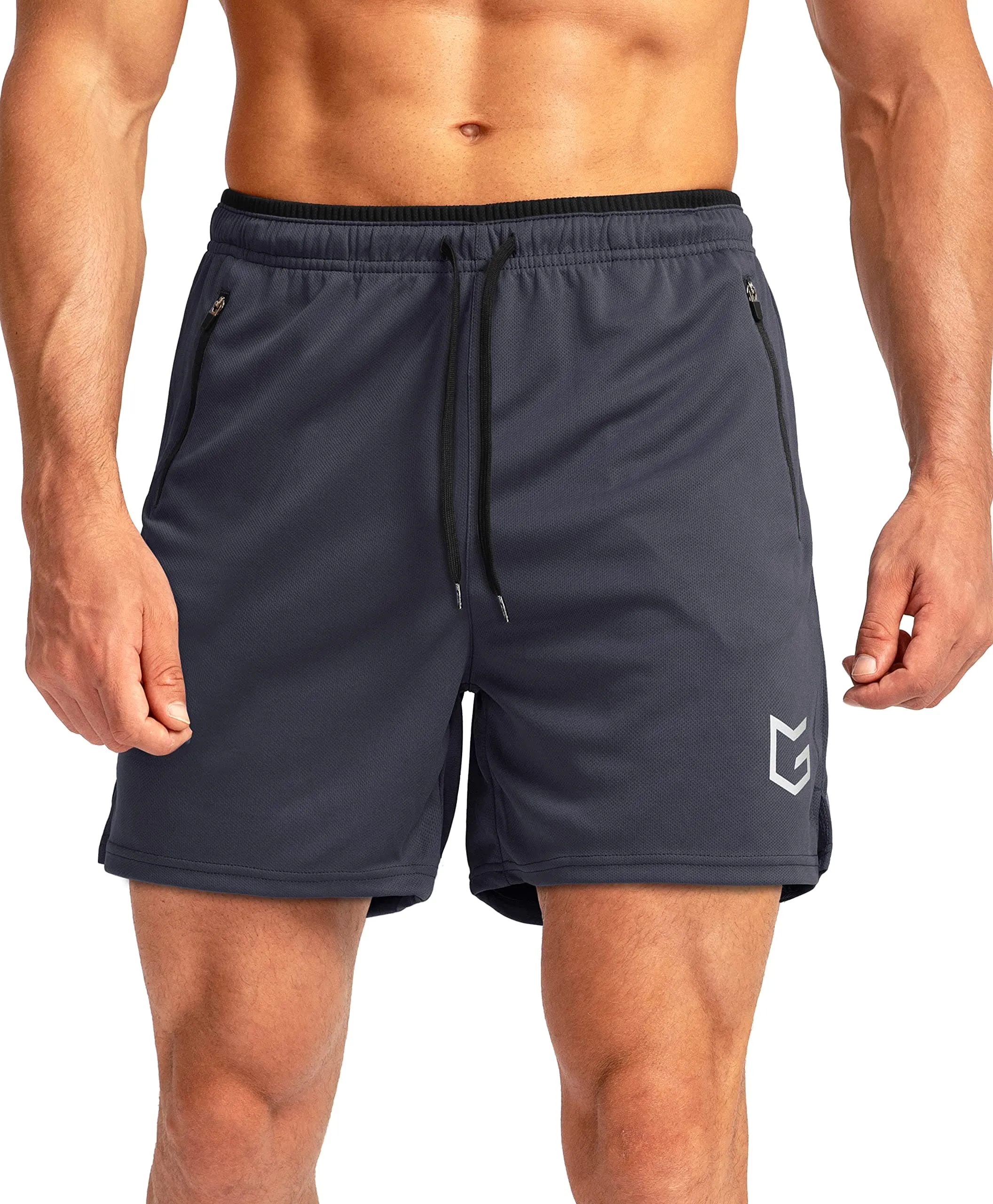G Gradual Men's Running Shorts with Zipper Pockets Quick Dry Gym Athletic Workout 5" Shorts for Men (Dark Grey)